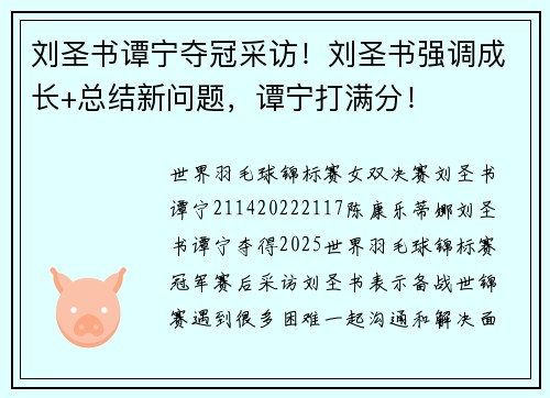 刘圣书谭宁夺冠采访！刘圣书强调成长+总结新问题，谭宁打满分！